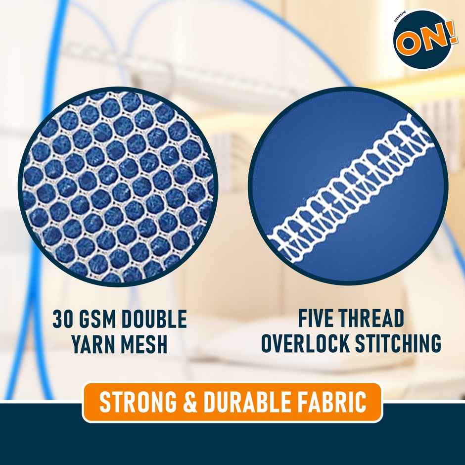 Supreme On Foldable Mosquito Net For Double Bed | WHite & Blue - 6.5 x 6.5 ft