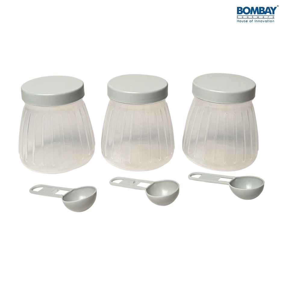 Plastic Container Set with Spoon, Jars 250ml each | Grey | Set of 3