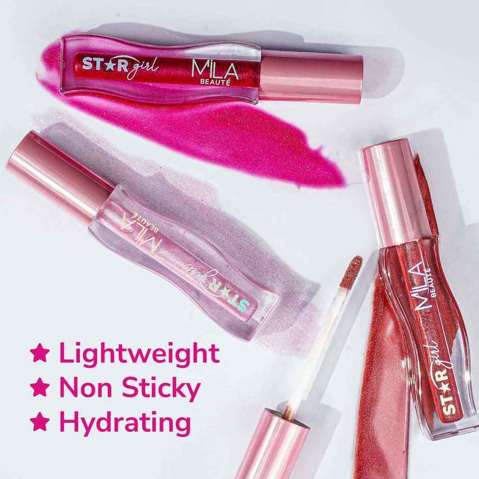 Mila Beaute Star Girl Shimmer Lip Gloss Plumping Hydrating With Peptides Collagen Plain Jane