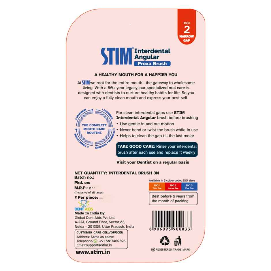 STIM Interdental Angular proxa brush ISO 2 3s For Tight Gaps Easy Cleaning Between Teeth