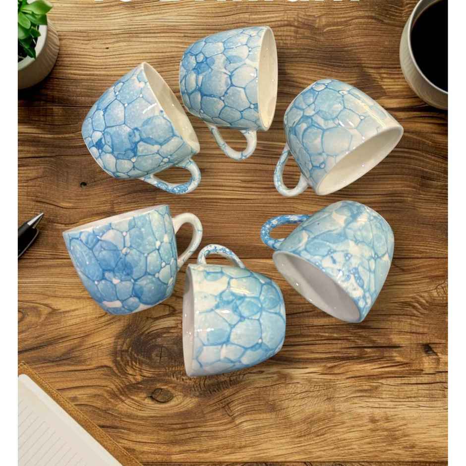 SAFFRON Ceramic Clay Marble Texture Tea and Coffee Cups | Sky Blue