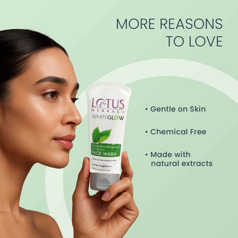 Lotus Herbals Whiteglow Active Skin Whitening & Oil Control Face Wash With Green Tea Extract Brightens Skin For All Skin Types