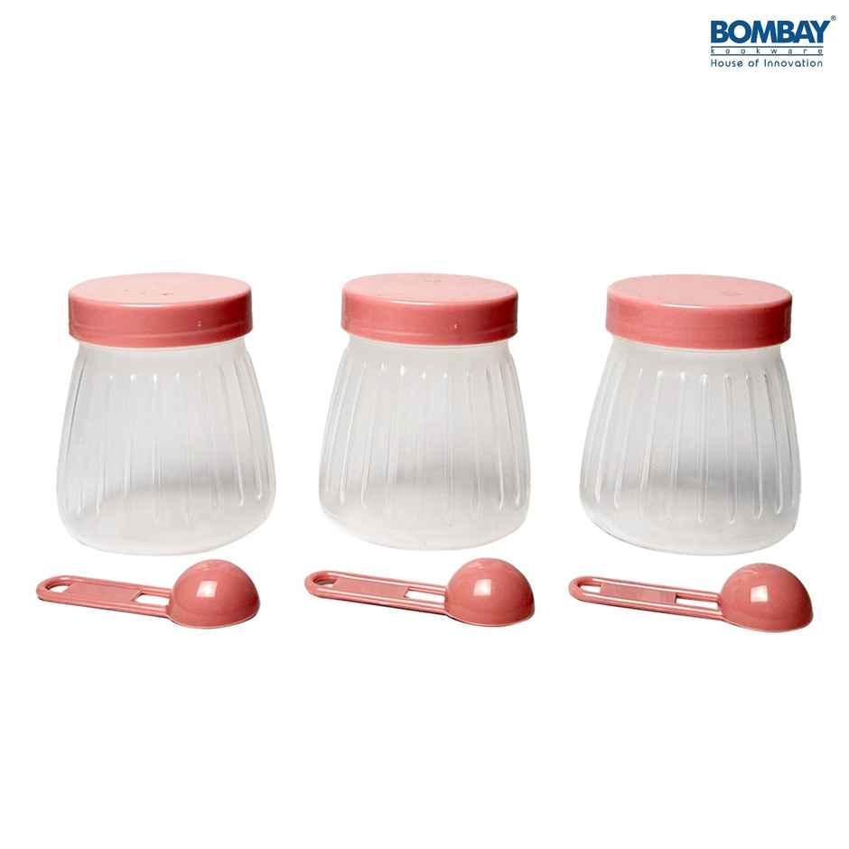 Plastic Container Set with Spoon, Jars 500ml each | Pink | Set of 3