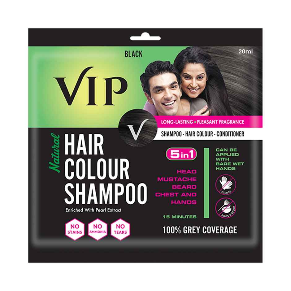 Vip Hair Colour Shampoo Men'S Black Hair Color For Beard Moustache Chest And Hand Hairs