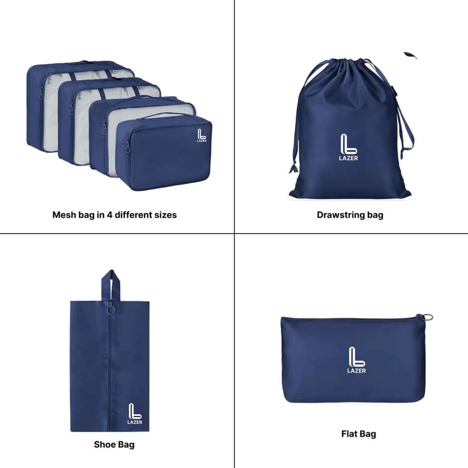 Polyester Travel Organizer Bag 3 Packing Cubes + 3 Pouches + 1 Toiletry | Dark Blue