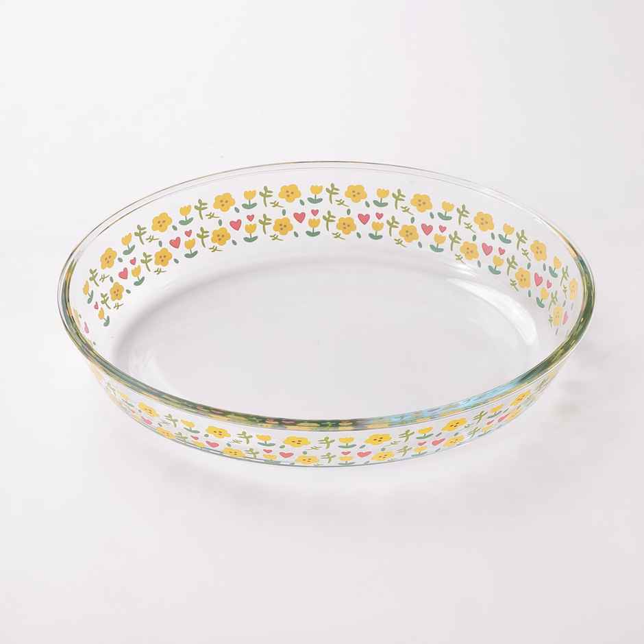 Umai 3000 ml Borosilicate Printed Baking Tray | Transparent Microwave Oven Safe Utensils