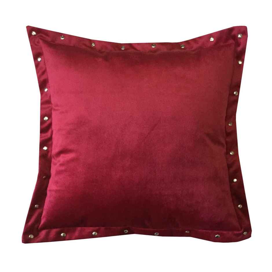 Lushomes Velvet Cushion Cover - Maroon | 16 x 16 inch | Metal Buttons