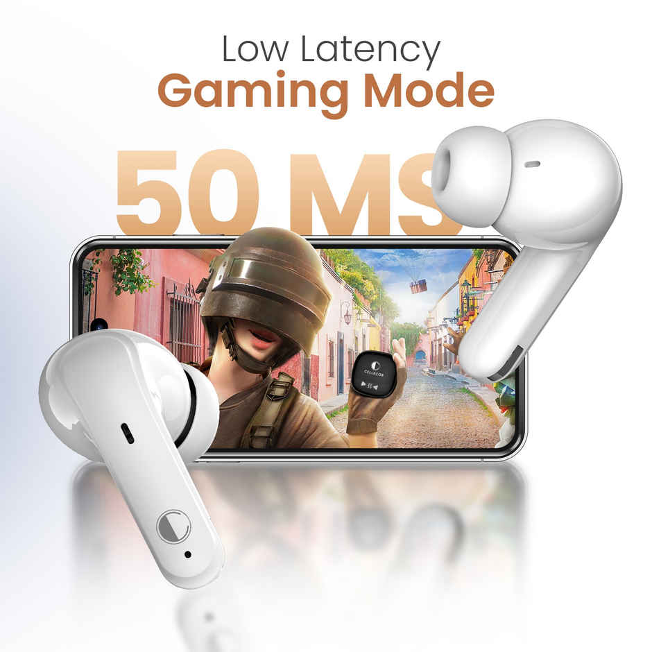 Cellecor Bropods C107 TWS With 40 Hrs Playtime ENC 50ms Low LatENCy Fast Charging - Type-C - White