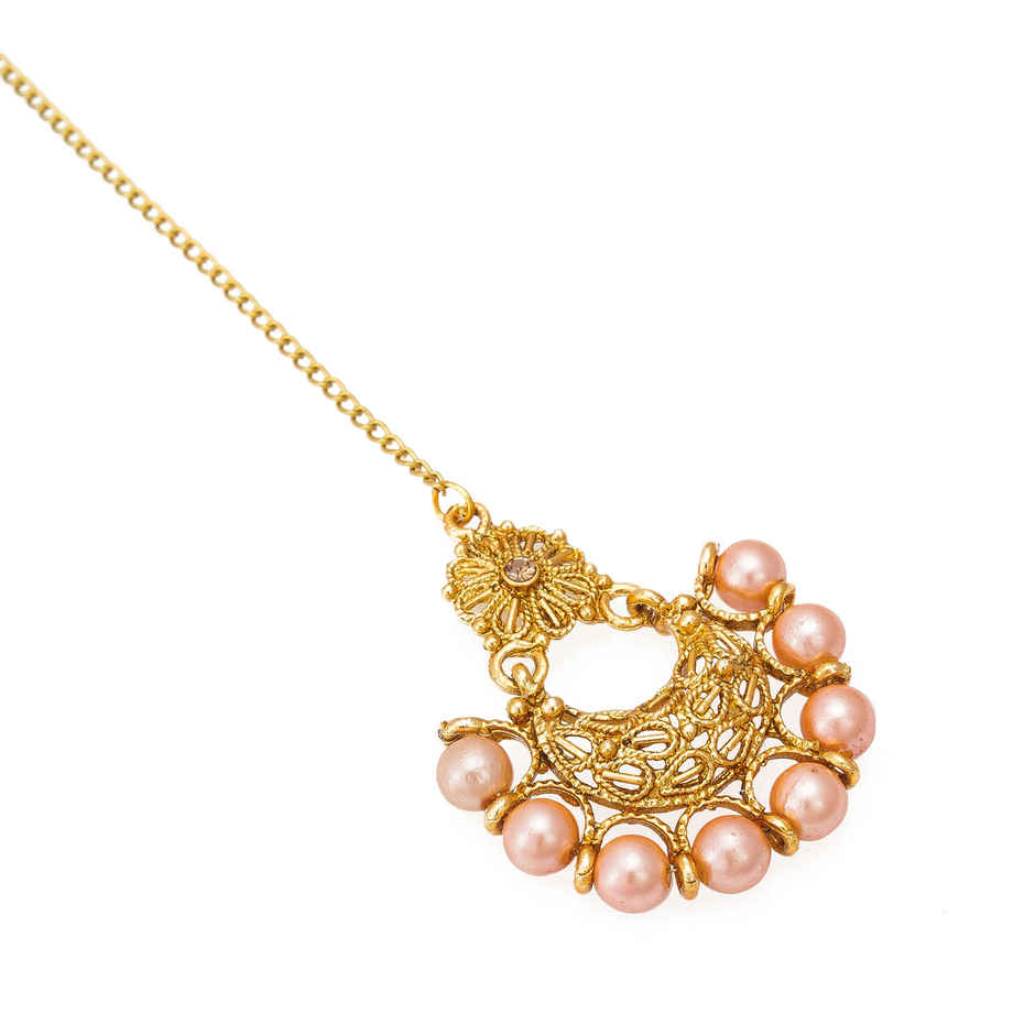 Aadita Traditional Maang Tikka- Gold Plated Kundan & Pearl Headpiece for Bridal & Ethnic Wear