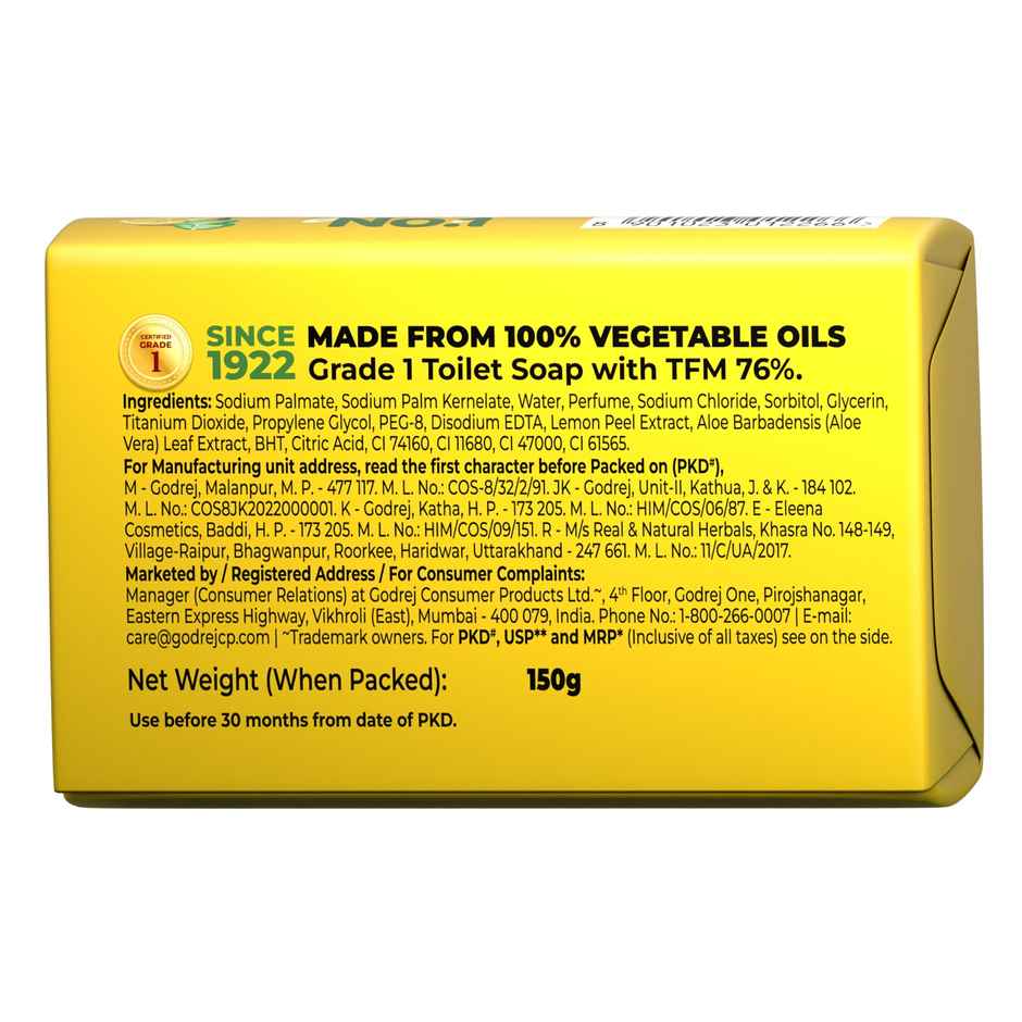 Godrej No.1 Lime & Aloe Vera High TFM (Grade 1 Soap) Long-Lasting Fragrance Pack of 9