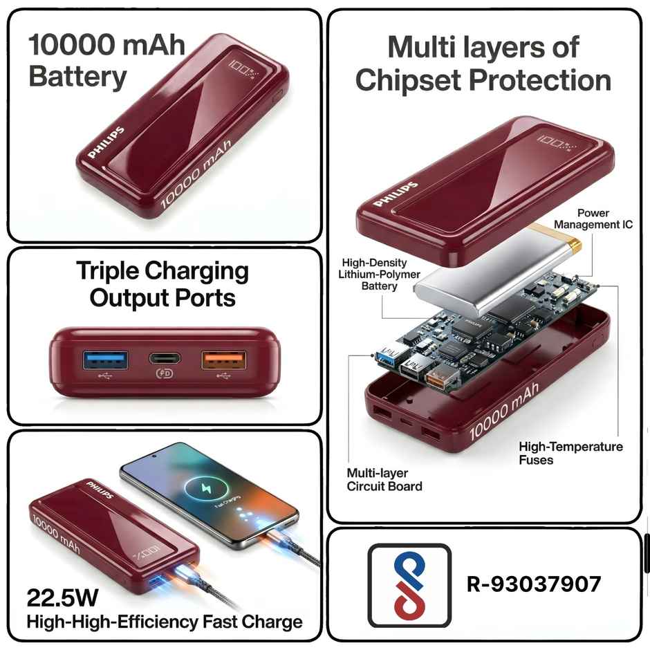 Philips DLP1711NR/94 10000mAh 22.5W Max Fast Charging Power Bank with Digital LED Display
