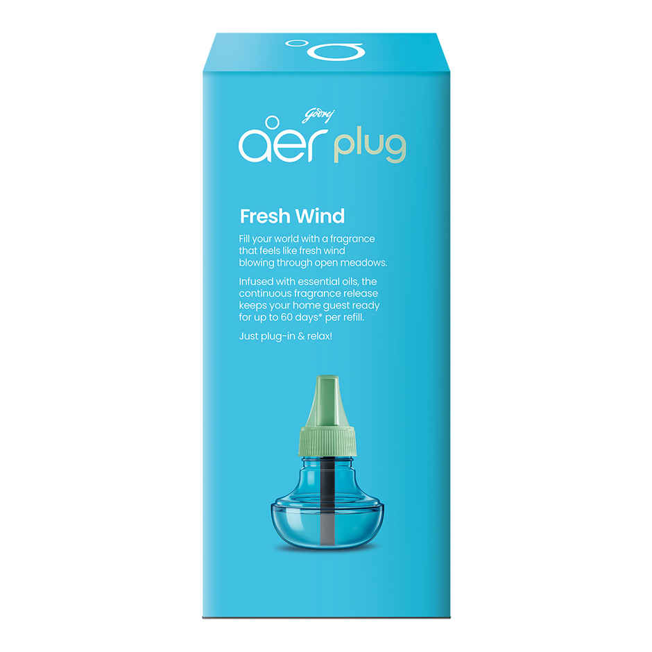 Godrej aer Plug Electric Air Freshener Machine with 2 Refills, Fresh Wind Fragrance, Lasts Up to 120 Days