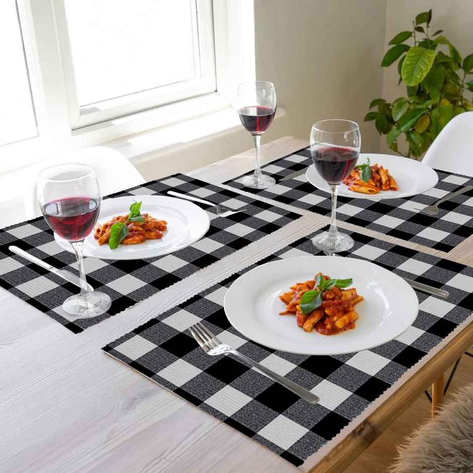 Lushomes Table Mat - Checks Design Ribbed | Black | 13 x 18 inch
