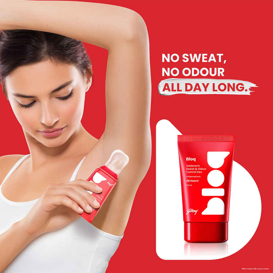 Godrej Bloq Underarm Sweat & Odour Control Deo Citrus | Antiperspirant Stick