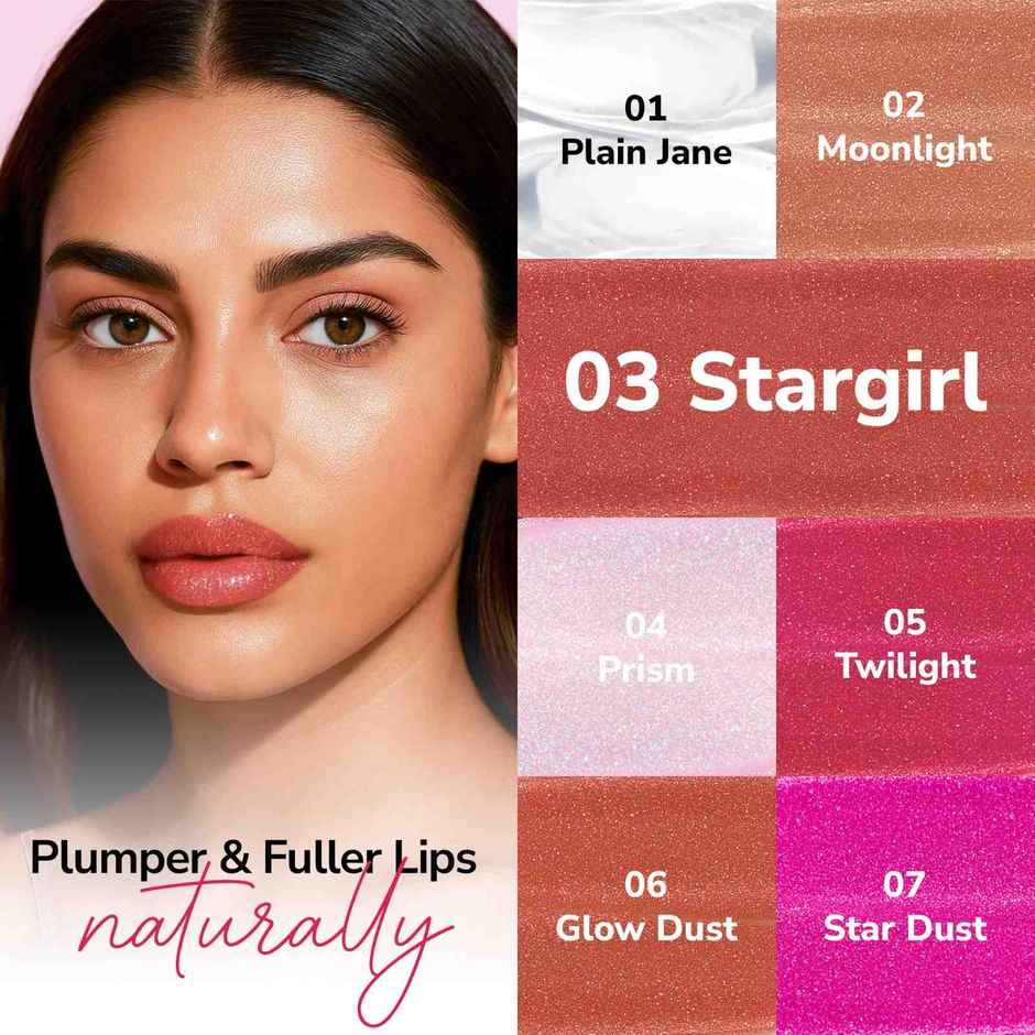Mila Beaute Star Girl Shimmer Lip Gloss Plumping Hydrating With Peptides Collagen Stardust