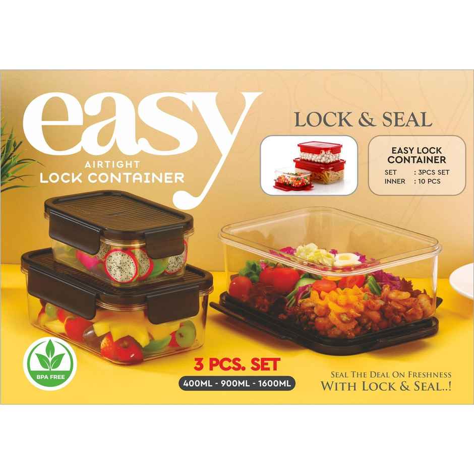 Ambition Easy Lock & Seal Container 3 Pcs Set | 400 ml-900 ml-1600 ml - Assorted