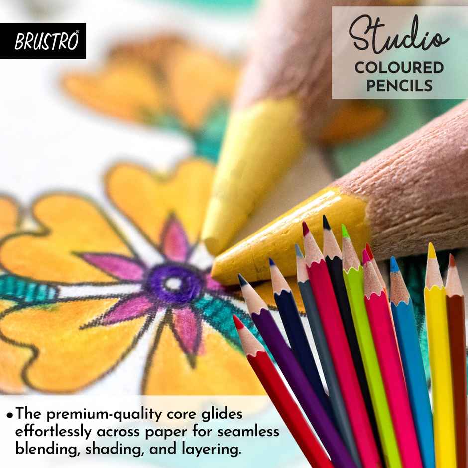 Brustro Studio Colour Pencil Set | Break Resistant 3 mm Lead | Easy to Blend | High Pigmented