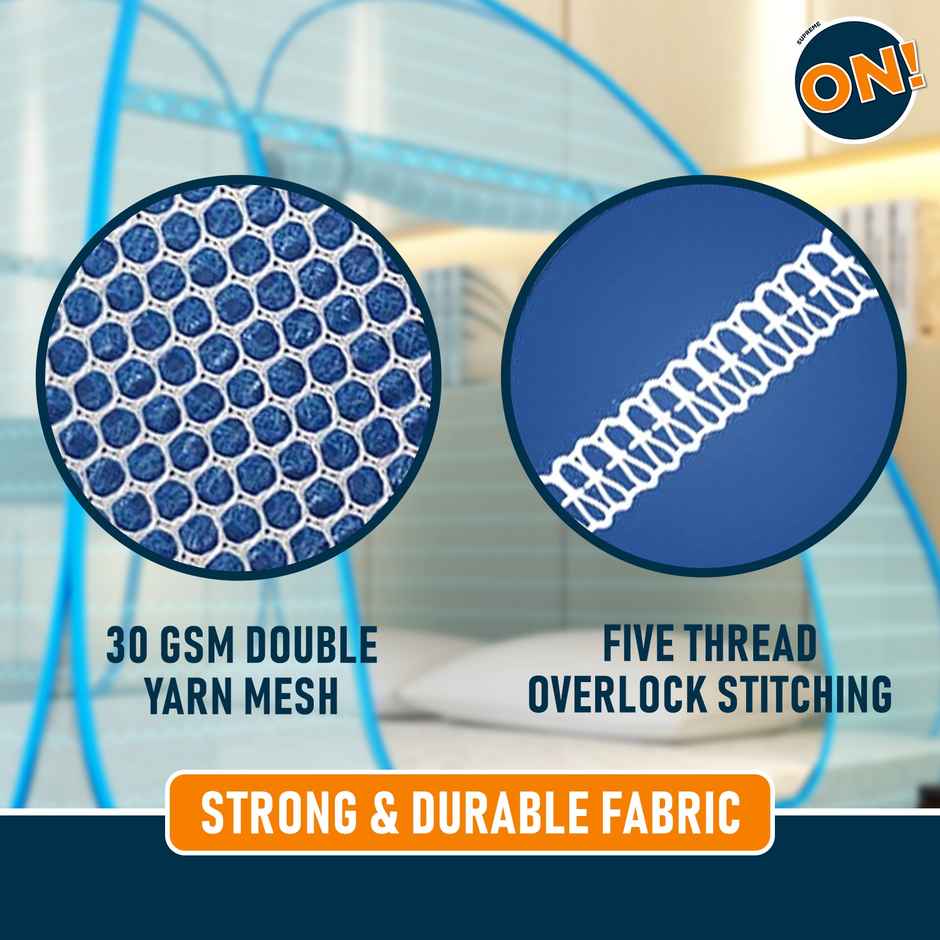 Supreme On Foldable Mosquito Net For Double Bed | Blue - 6.5 x 6.5 ft