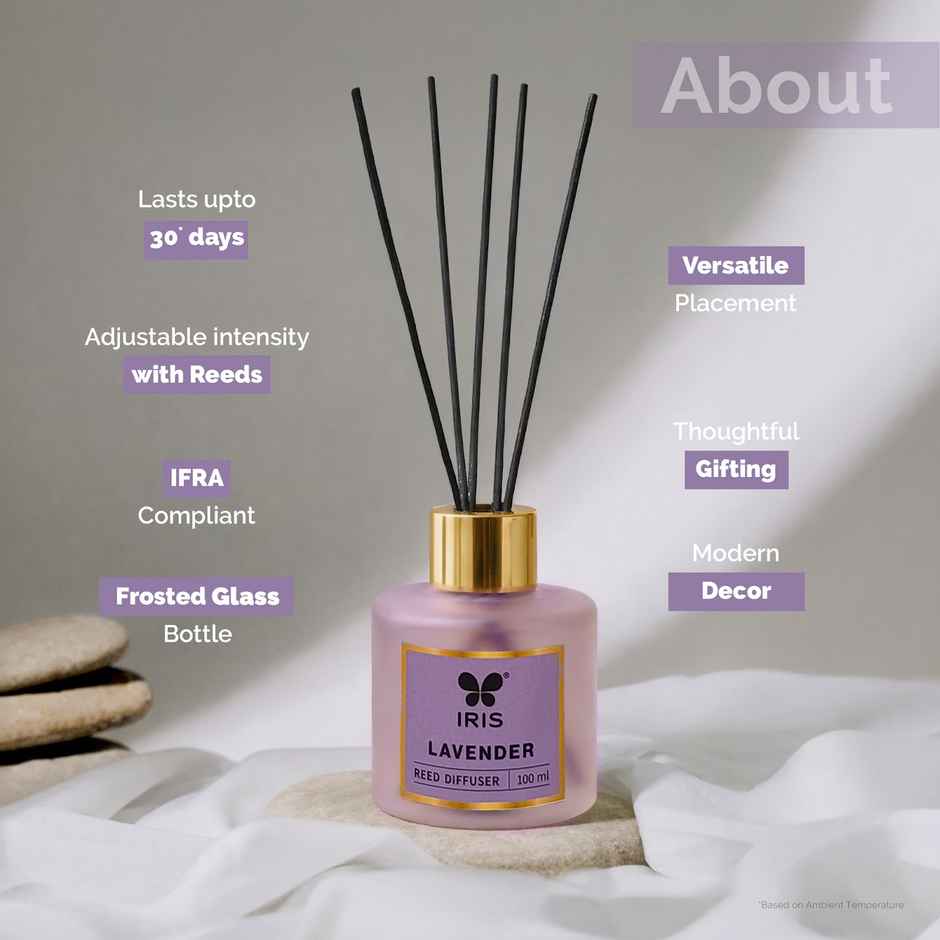 IRIS Lavender Frosted Glass Reed Diffuser Set | Oil and 5 Fibre Reed sticks
