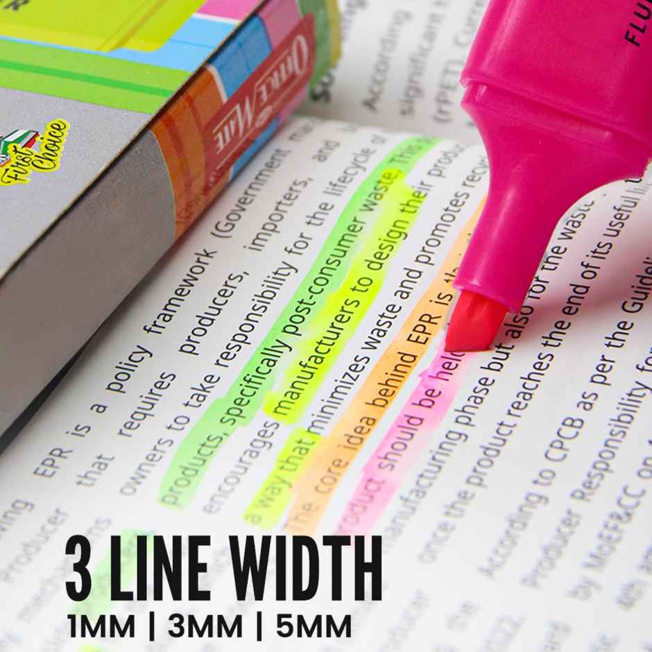 Soni OfficeMate Fluorescent Highlighters | Mix Vibrant Colors | Smooth Flow | 3x Longer Lasting