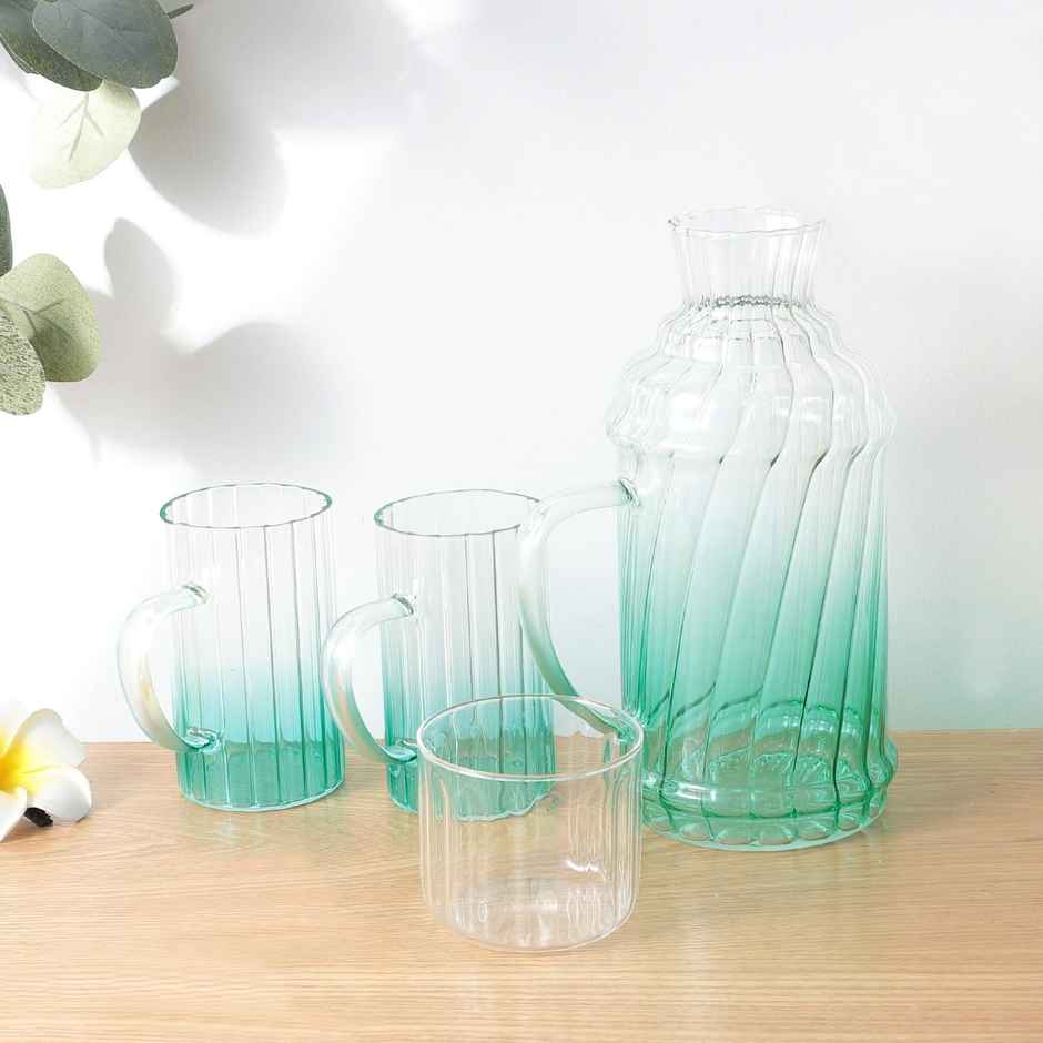 Umai Glass Jug Set With Stainless Steel Lid And 2 Cups | 1200Ml Glass Jug- 280Ml Mugs
