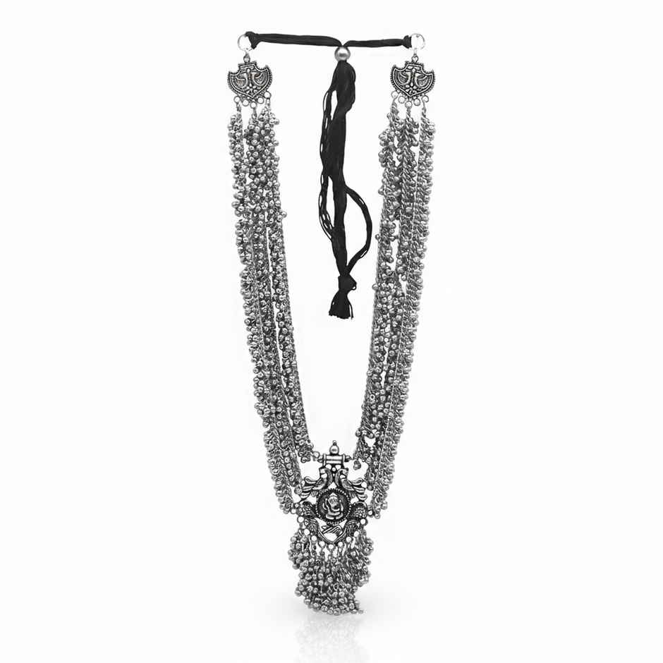 Teejh Krisha Silver Oxidized Ghungroo Necklace