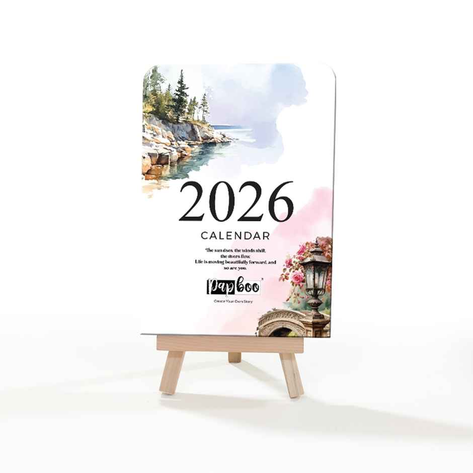 Papboo A6 2026 Desk Calendar With Wooden Stand | Scenery