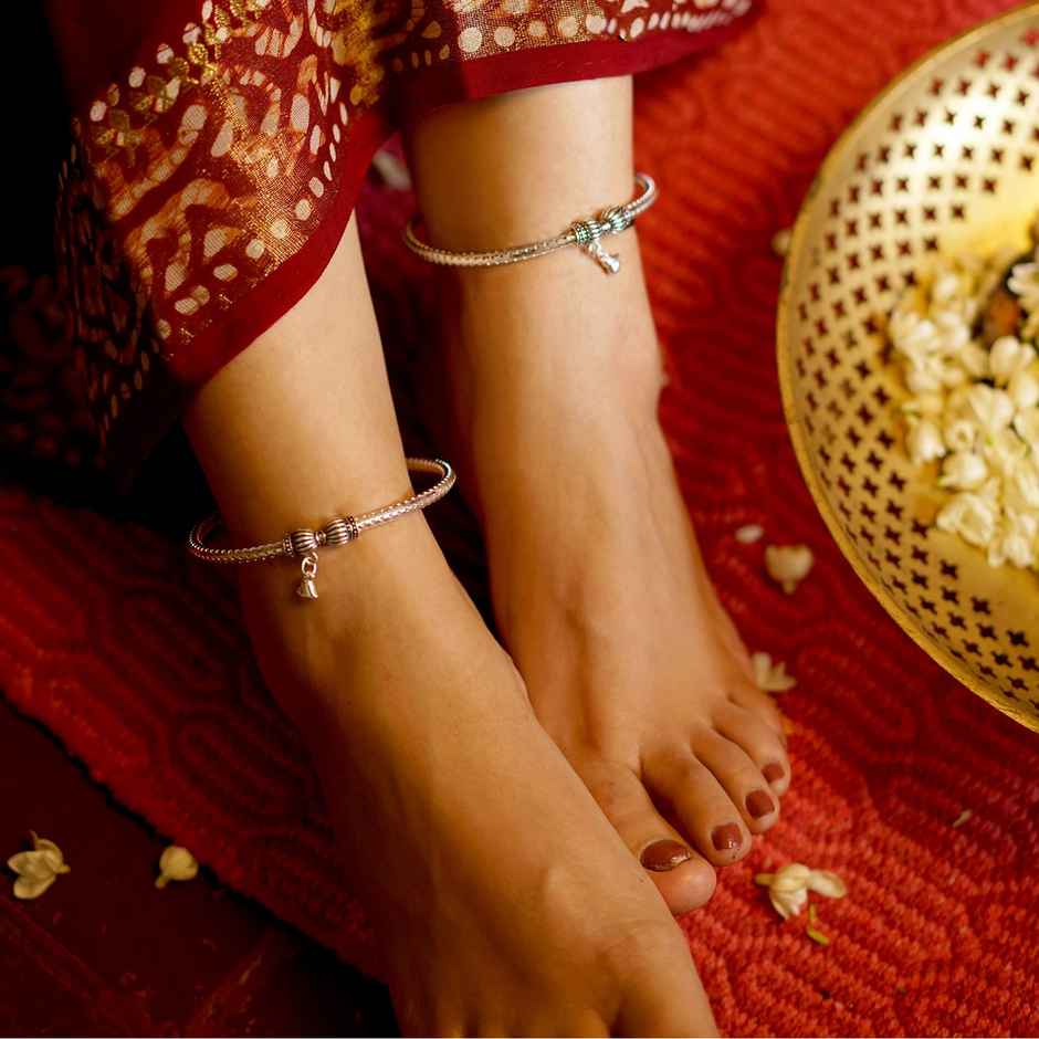 Teejh Teejh Circular Silver Oxidized Charm Anklets