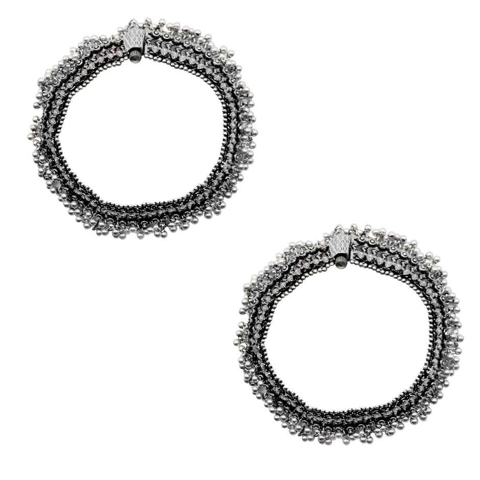 Teejh Teejh Roma Coin Silver Oxidized Ghungroo Anklets