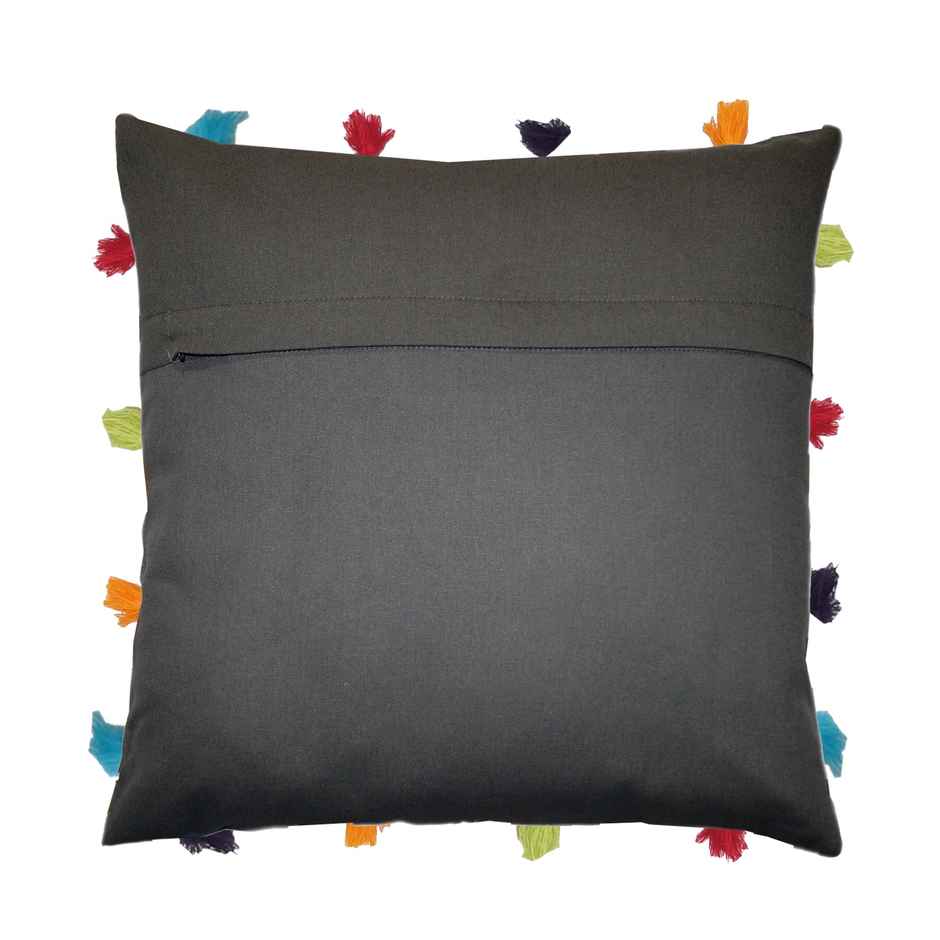 Lushomes Cushion Cover with Pom Pom - Grey | 14 x 14 inch