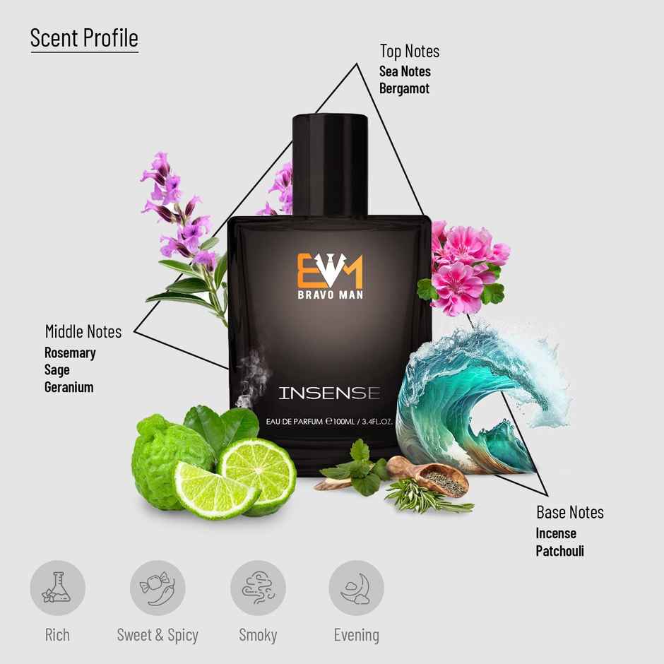 Bravoman Insense | Eau De Parfum | Perfume For Men - Aromatic | Aquatic | Spicy | Fruity