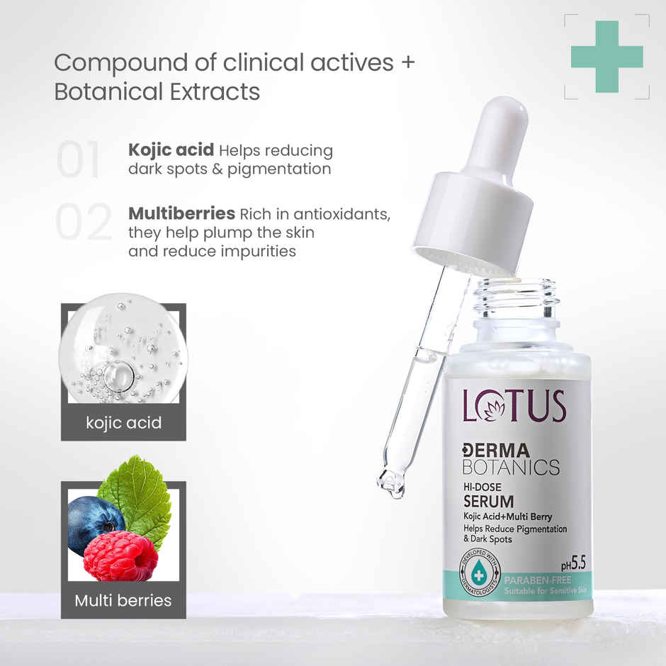 Lotus DermaBotanics Kojic Acid + Multi Berry Hi-Dose Serum | Calms Redness