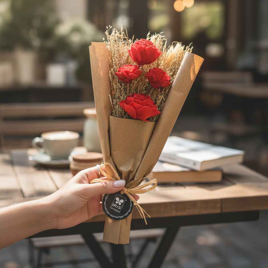 Everlasting Red Rose Love Dry Flower Bouquet with Fragrance Spray | Ideal for Gifting | IRIS