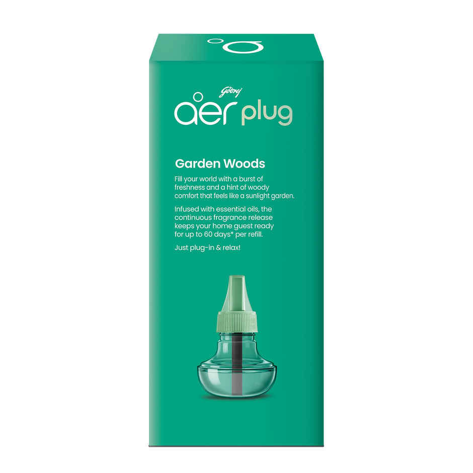 Godrej aer Plug Electric Air Freshener Machine with 2 Refills, Garden Woods Fragrance, Lasts Up to 120 Days
