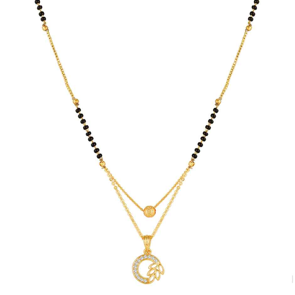 Aadita Traditional Gold Plated Mangalsutra Tanmaniya- Black Beads & CZ Pendant Bridal Jewelry