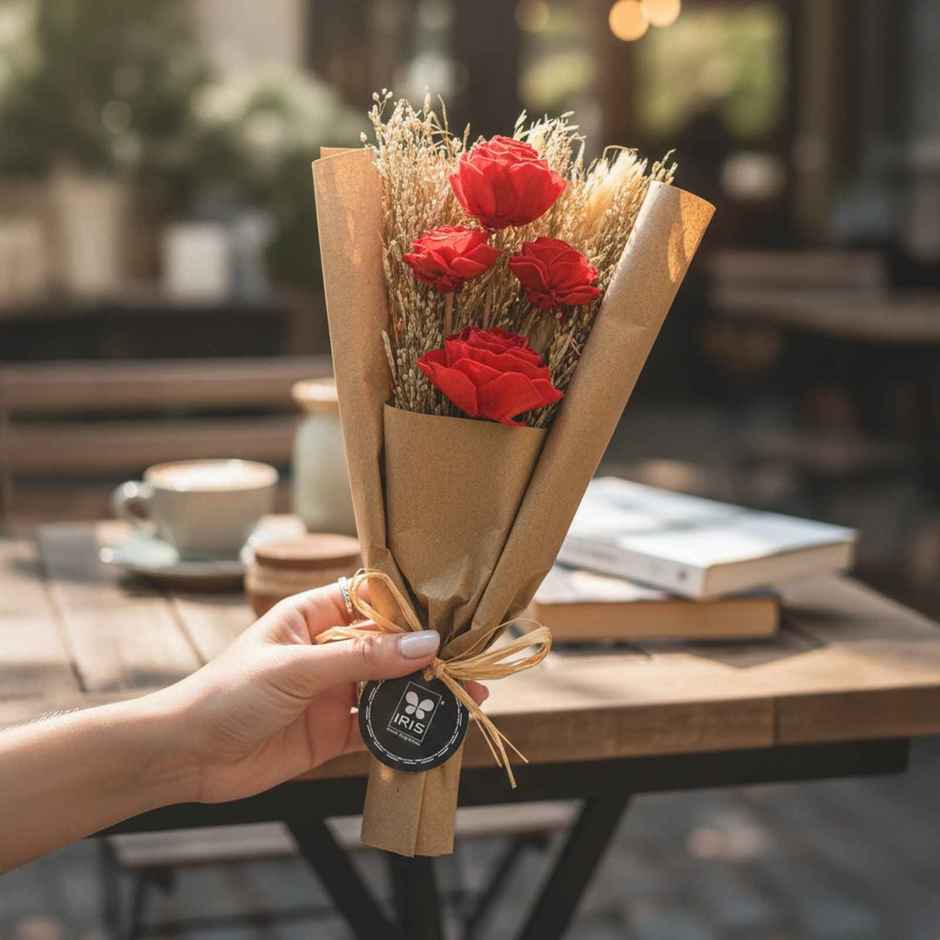 Everlasting Red Rose Love Dry Flower Bouquet with Fragrance Spray | Ideal for Gifting | IRIS