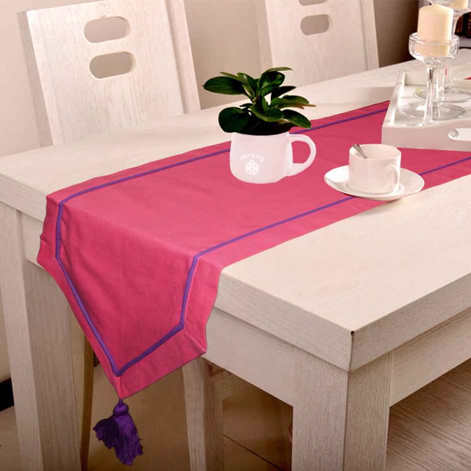 Lushomes Table Runner - Pink and Grey Contrasting Cord | 30 x 180 cm