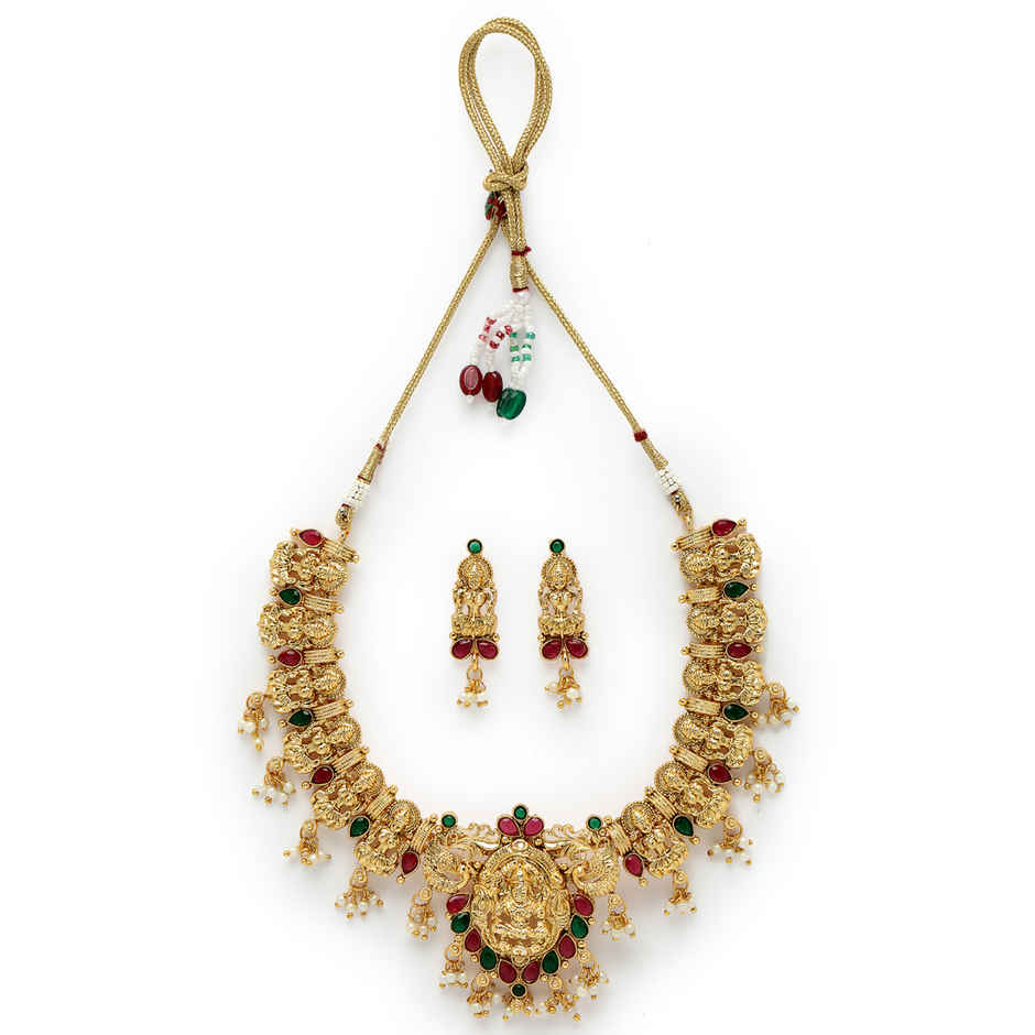 Sukkhi Traditional Gold Plated Copper Temple Choker Necklace & Earring | NS105618