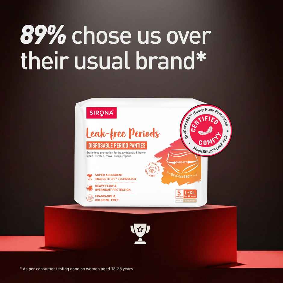 Sirona Disposable Period Panties L-XL, 5x More Absorption, 100% Rash Free, Leak-Proof Combo