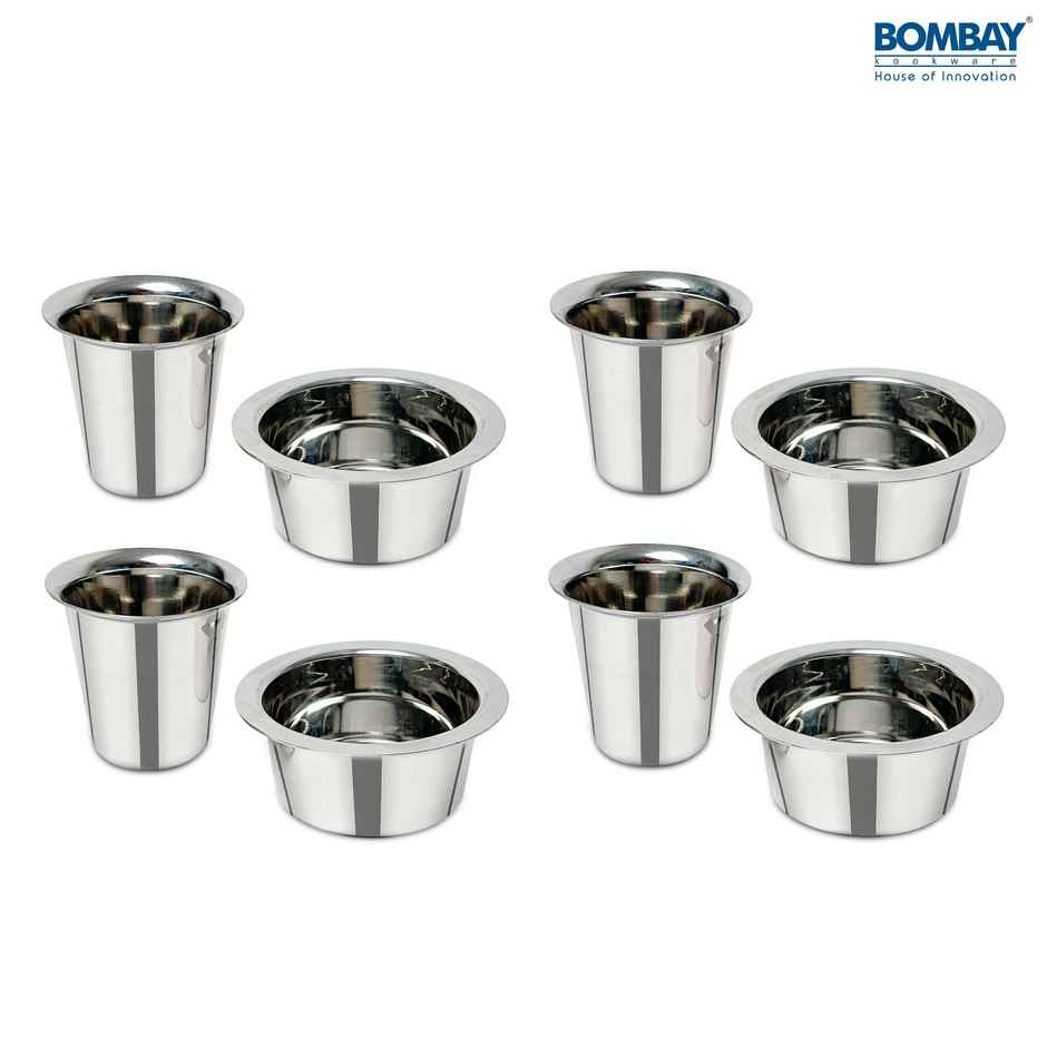 Bombay Kookware Stainless Steel Coffee Cup Dabara & Tumbler For Filter Coffee/Tea (Set Of 4)