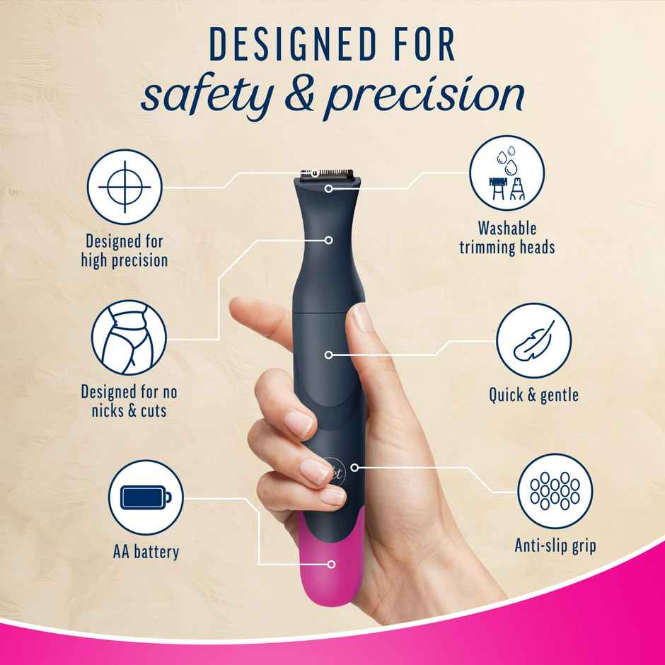 Veet Expert All-in-One Female Body Trimmer | Full Body, Bikini, Face & Eyebrow Grooming Trimmer - Black & Pink