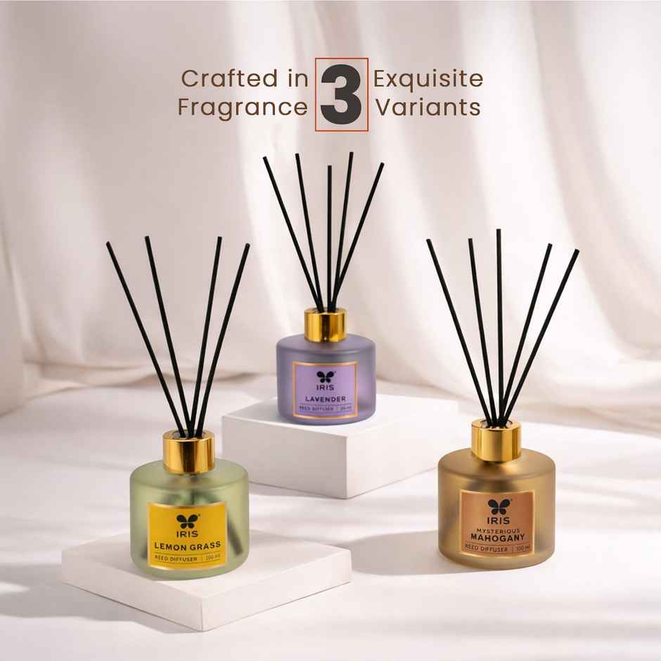 IRIS Lavender Frosted Glass Reed Diffuser Set | Oil and 5 Fibre Reed sticks