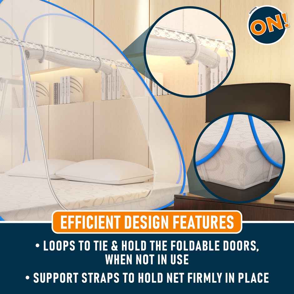 Supreme On Foldable Mosquito Net For Double Bed | WHite & Blue - 6.5 x 6.5 ft