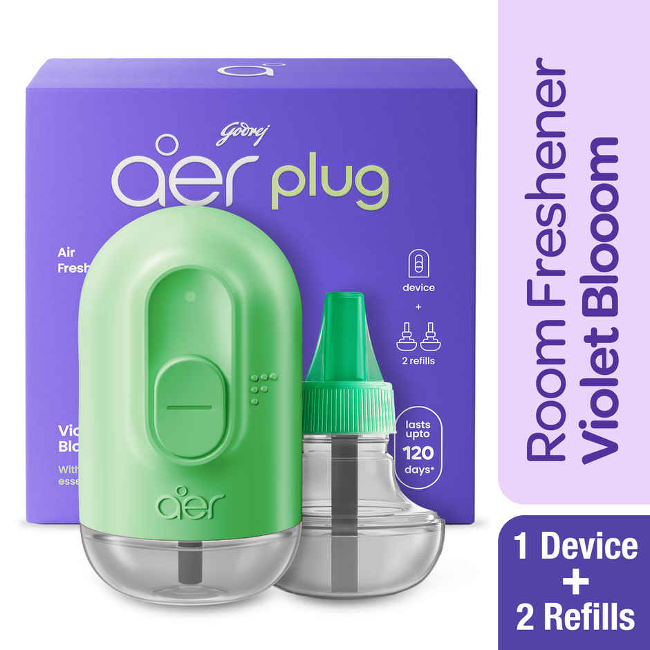 Godrej aer Plug Violet Bloom | Machine | 2 Refills | Electric Air Freshener