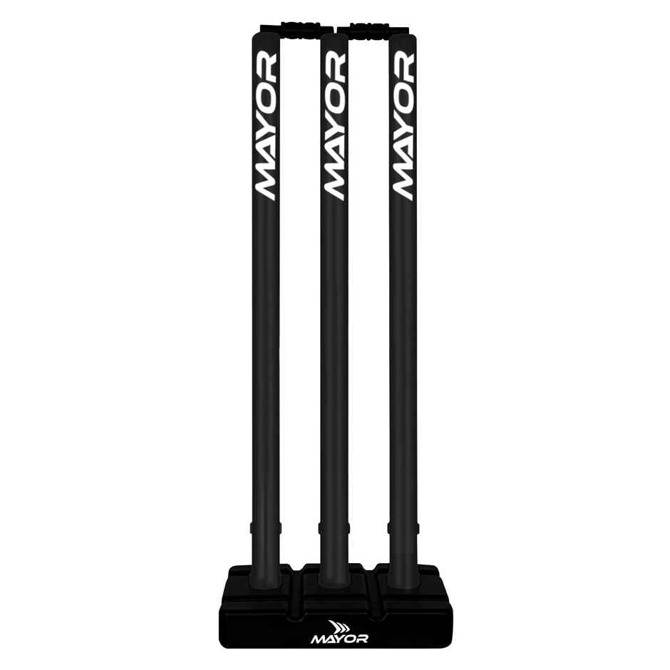 Mayor Cricket Stumps with Stand and Bails | Plastic Wickets Set | Black