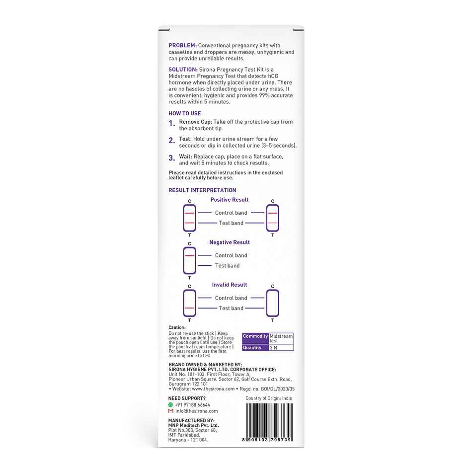 Sirona Midstream Hcg Urine Pregnancy Test Kit
