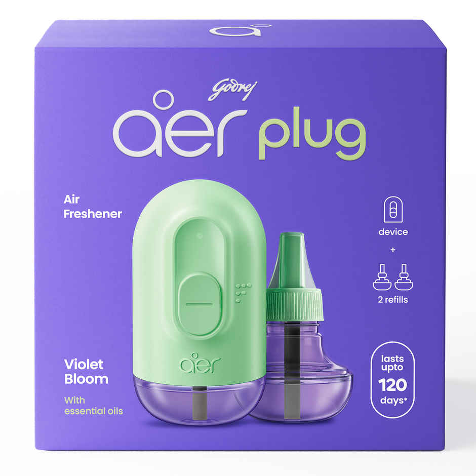 Godrej aer Plug Violet Bloom | Machine | 2 Refills | Electric Air Freshener