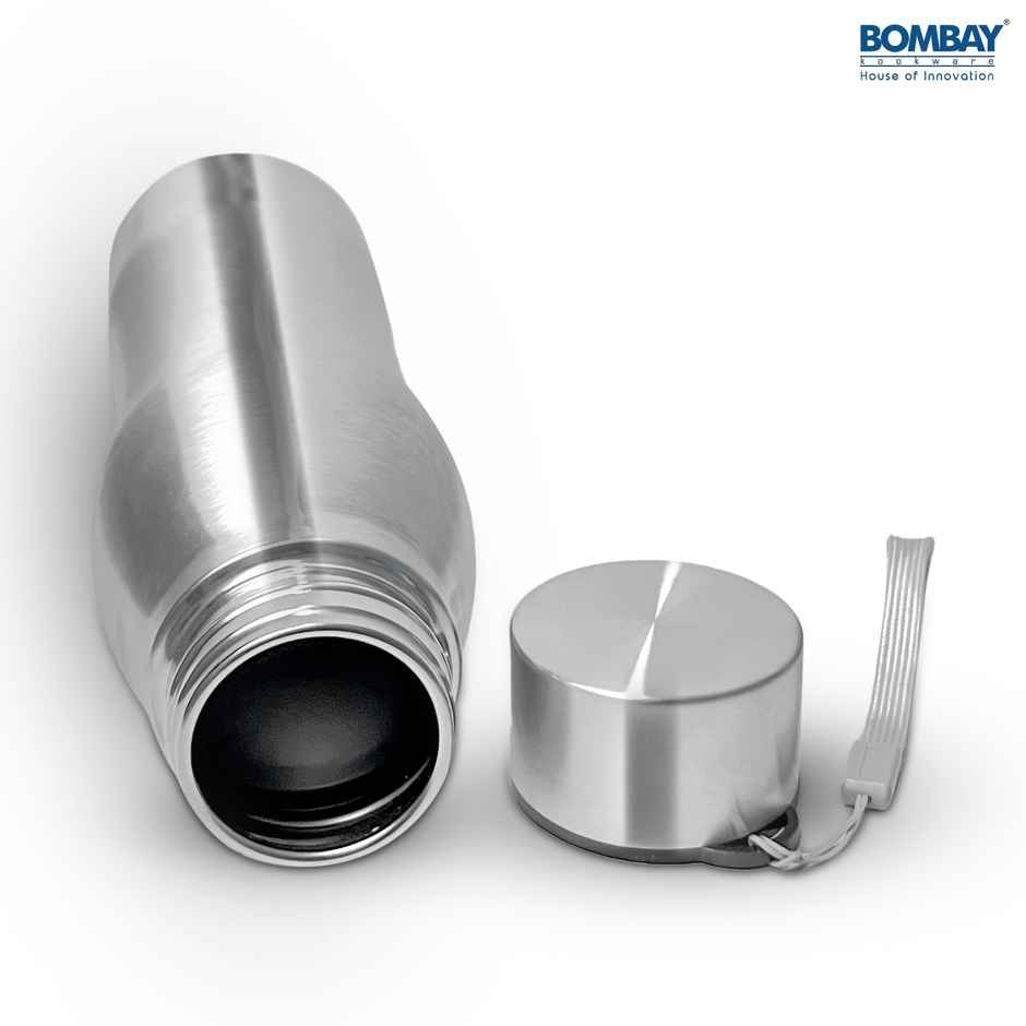 Bombay Kookware Stainless Steel Round Water Bottle Single Wall | Silver | 1 L