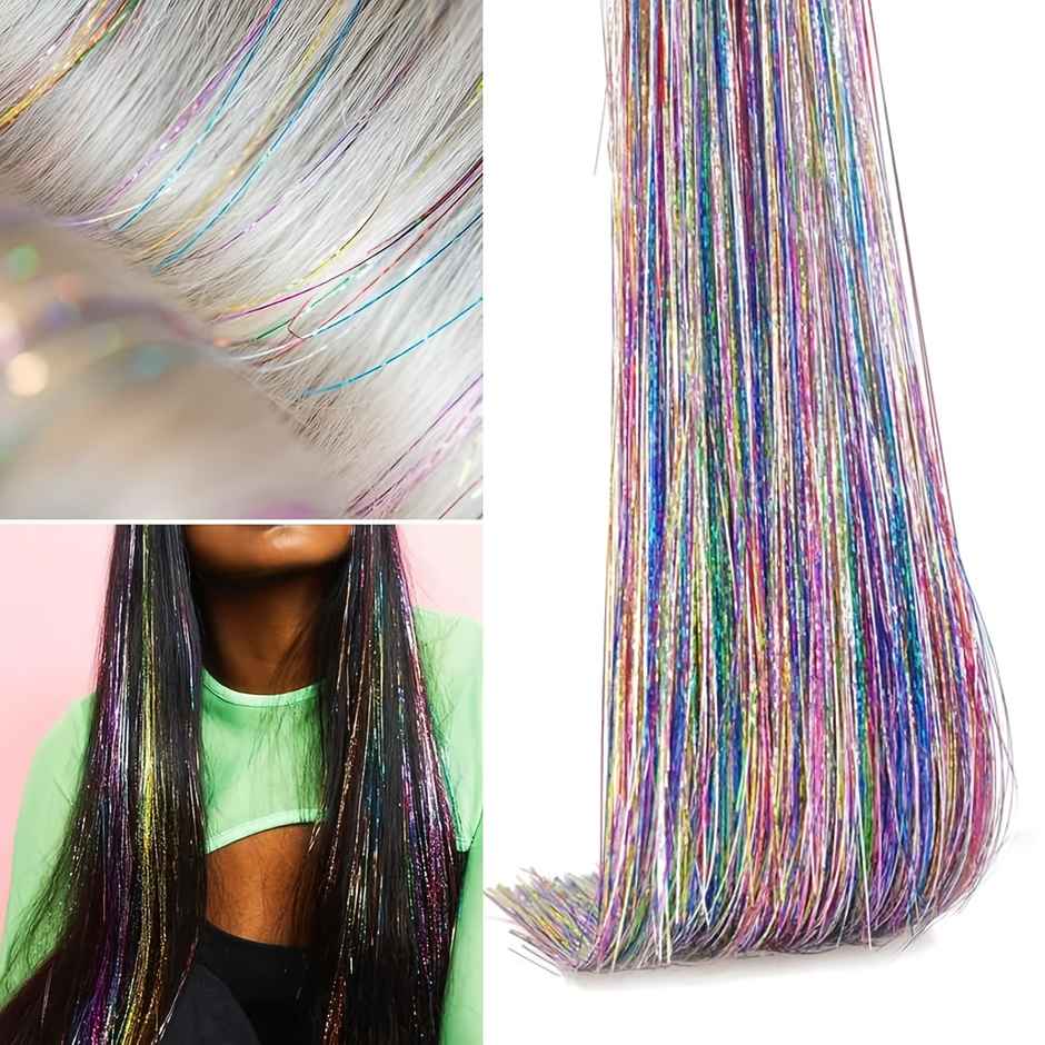 CHRONEX Hair Tinsel Clip In 20 Inch Glitter Heat Resistant Extensions Assorted