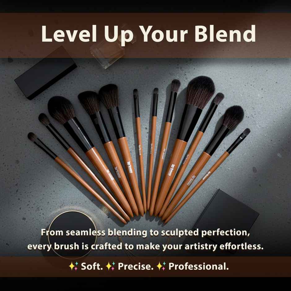 Bronson Professional 12 Pcs Premium Makeup Brush Set For Face & Eye Travel Friendly Brown Handle